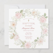 Invitation Bébé Respiration et roses roses roses Fille Baptêm (Devant)