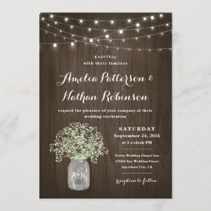 Invitation Bébé Respiration Mason Jar Fée rustique Lumières M