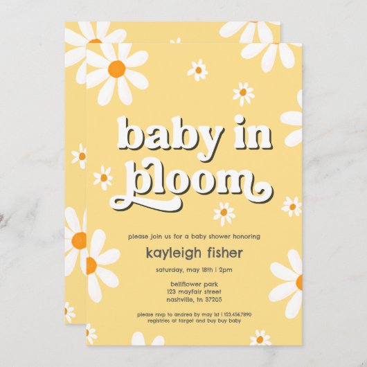 Invitation Bébé rétro dans le Baby shower en fleur (Devant / Derrière)