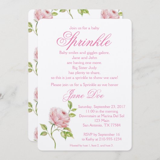 Invitation Bébé rose (Devant / Derrière)