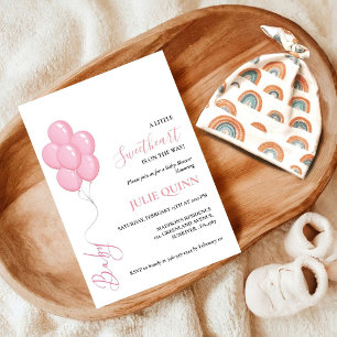 Invitation Bébé rose Aquarelle Balloon Baby shower Boho