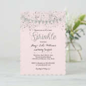 Invitation Bébé rose argent saupoudrer fille douche Invitatio (Debout devant)