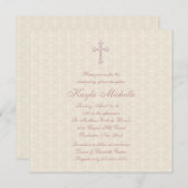 Invitation Bébé rose beige Damask Fille Christening (Devant / Derrière)