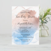 Invitation Bébé rose Bleu Baby shower jumeaux garçon fille (Debout devant)