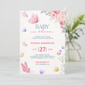 Invitation Bébé rose bleu dans le Fleur sauvage des papillons (Debout devant)