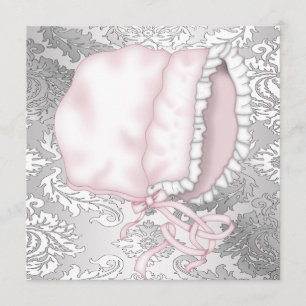 Invitation Bébé rose Bonnett Damask Baby Girl Show