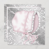 Invitation Bébé rose Bonnett Damask Bébé Fille Douche (Devant / Derrière)