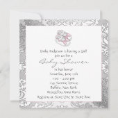Invitation Bébé rose Bonnett Damask Bébé Fille Douche (Dos)