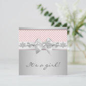 Invitation Bébé rose Bow fille douche (Debout devant)