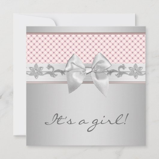 Invitation Bébé rose Bow fille douche (Devant)