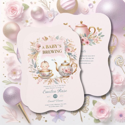 Invitation Bébé rose brassage Tea Party Douche Floral Brunch