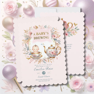 Invitation Bébé rose brassage Tea Party Douche Floral Brunch
