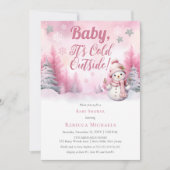 Invitation Bébé rose C'est froid dehors Baby shower de fille  (Devant)