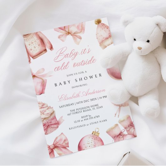 Invitation Bébé rose C'est froid dehors Baby shower Invitatio