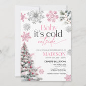 Invitation Bébé rose C'est froid dehors Baby shower Invitatio (Devant)