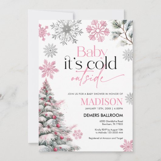 Invitation Bébé rose C'est froid dehors Baby shower Invitatio (Devant)