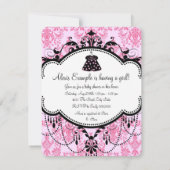 Invitation Bébé rose Damask fille Douche (Dos)