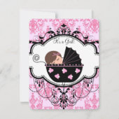 Invitation Bébé rose Damask fille Douche (Devant)