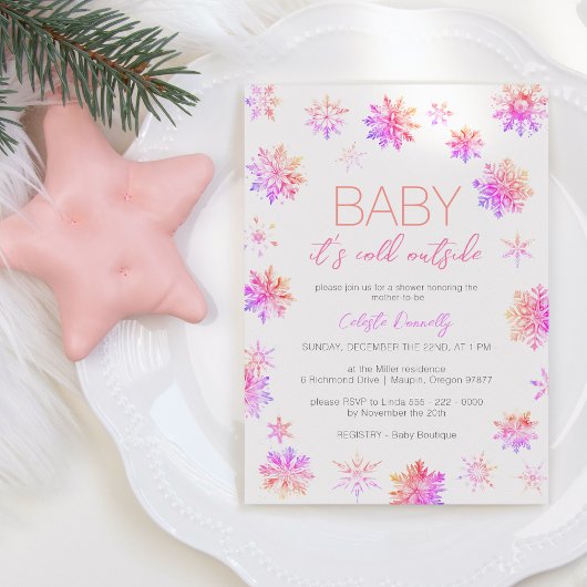 Invitation Bébé rose de Noël simple Sa douche extérieure froi