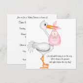 Invitation Bébé rose d'invitation de baby shower de cigogne (Devant / Derrière)