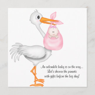 Invitation Bébé rose d'invitation de baby shower de cigogne