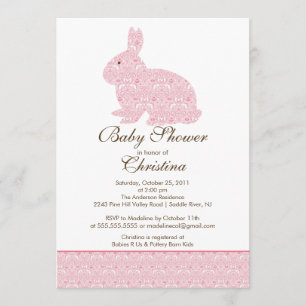 Invitation Bébé rose d'invitation de baby shower de lapin de