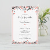 Invitation Bébé Rose doré brillant rose gris floral (Debout devant)