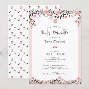 Invitation Bébé Rose doré brillant rose gris floral 