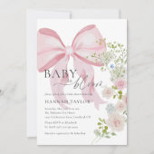 Invitation Bébé rose en Baby shower fleuri (Devant)