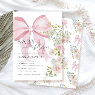 Invitation Bébé rose en Baby shower fleuri