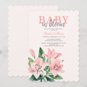 Invitation Bébé rose en fleur Baby shower fille (Devant / Derrière)