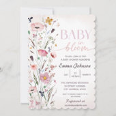 Invitation Bébé rose en fleur Baby shower Fleur sauvage (Devant)