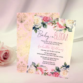 Invitation Bébé rose en Fleur Baby shower Floral