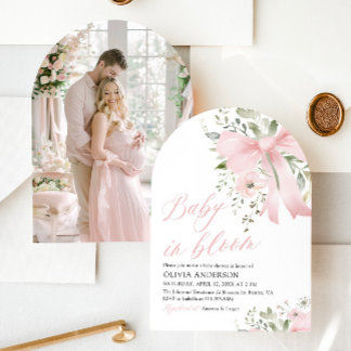 Invitation Bébé rose en fleur Baby shower floral fille