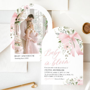 Invitation Bébé rose en fleur Baby shower floral fille