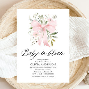 Invitation Bébé rose en fleur Baby shower floral fille