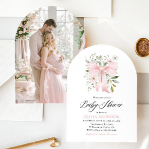 Invitation Bébé rose en fleur Baby shower floral fille
