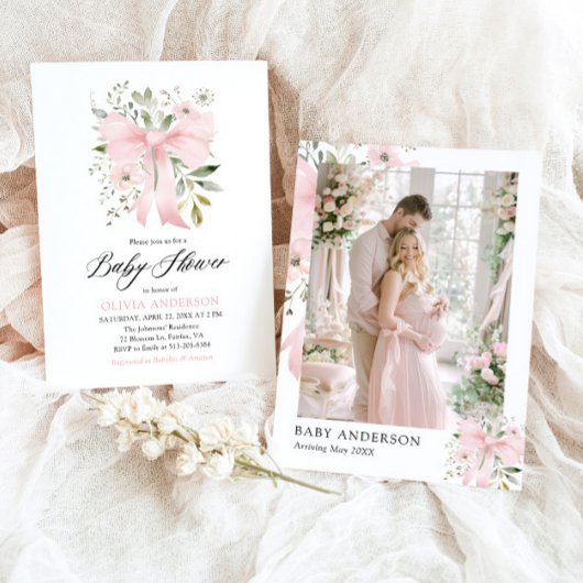 Invitation Bébé rose en fleur Baby shower floral fille