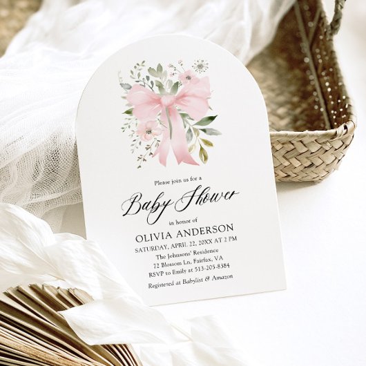 Invitation Bébé rose en fleur Baby shower floral fille