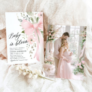 Invitation Bébé rose en fleur Baby shower floral fille