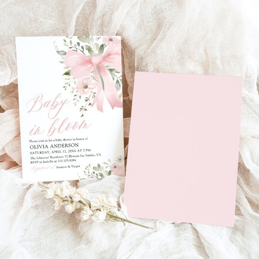 Invitation Bébé rose en fleur Baby shower floral fille