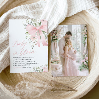 Invitation Bébé rose en fleur Baby shower floral fille