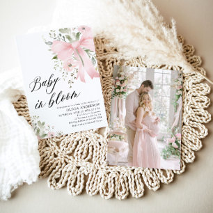 Invitation Bébé rose en fleur Baby shower floral fille