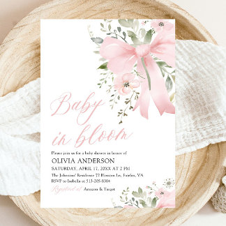 Invitation Bébé rose en fleur Baby shower floral fille