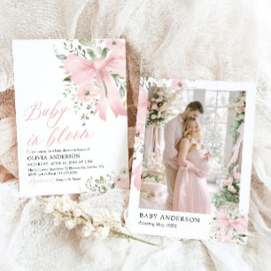 Invitation Bébé rose en fleur Baby shower floral fille