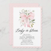 Invitation Bébé rose en fleur Baby shower floral fille (Devant / Derrière)