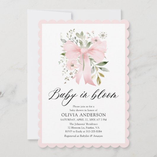 Invitation Bébé rose en fleur Baby shower floral fille (Devant)