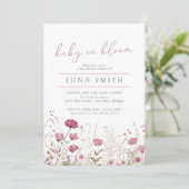 Invitation Bébé rose En Fleur Fleur sauvage Floral Baby showe (Debout devant)