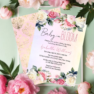 Invitation Bébé rose en fleur Floral Baby Sprinkle