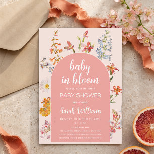 Invitation Bébé rose en fleur Floral Fille Douche Fleurs sauv